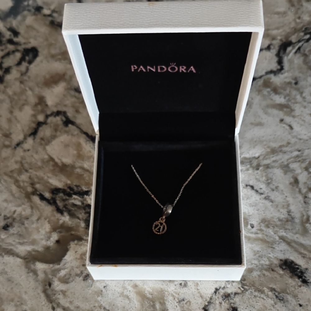 Pandora Silver Necklace with "21" Birthday Pendant ❤️
